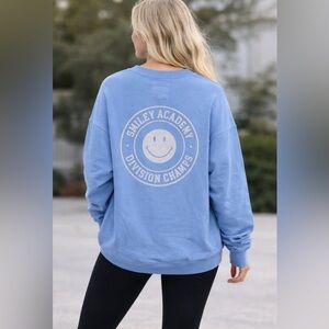 Blue Smiley Aerie Smiley Real Crew Oversized Baby Blue Sweatshirt Trending S NWT